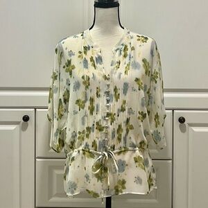 NWOT Banana Republic Silk | Drop shoulder sheer floral blouse size M